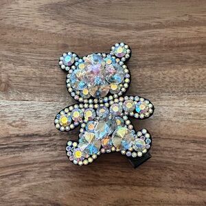 Sparkling Crystal Teddy Hair Clip - Clear Aurora Borealis